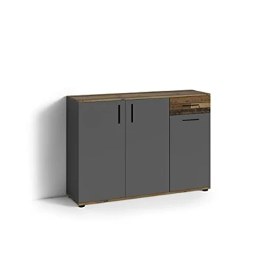 Abbildung von byLIVING Kommode Jakob / 3 TRG. mit 1 Schubkasten/braun in Old Wood Optik/Sideboard anthrazit/B 110, H 83,5, T35,5 cm