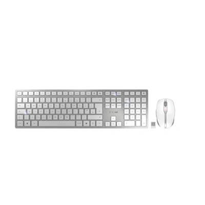 Abbildung von CHERRY DW 9100 SLIM, Kabelloses Tastatur und Maus Set, UK Layout (QWERTY), Bluetooth &amp; 2,4 GHz Funk, Leise Tasten, Flaches Design, Wiederaufladbar, Weiß Silber