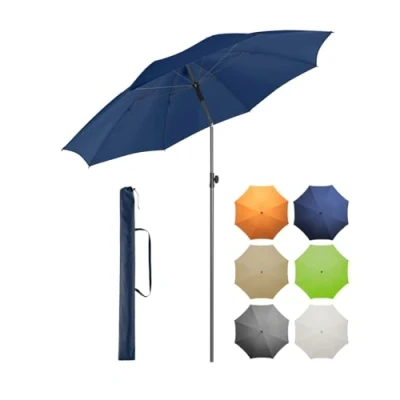 Abbildung von FARE Sonnenschirm Gr. L 200 cm Durchmesser UV Schutz 50+ für Balkon Garten Terrasse Sommer Titan Finish Knickvorrichtung Drehfeststeller inkl. Tragetasche (nachtblau)