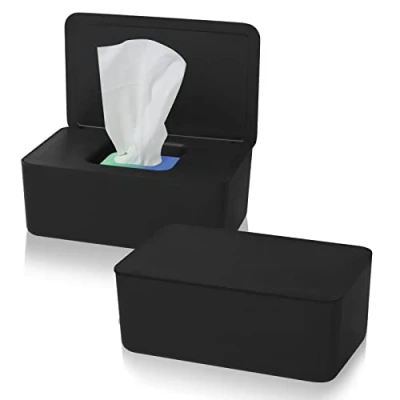 Abbildung von 2 Stück Feuchttuch Box Feuchttücher Baby, Toilettenpapier Serviettenbox mit Deckel Feuchtes Aufbewahrungsbox, Kunststoff Tissue für Zuhause, Büro Schwarz
