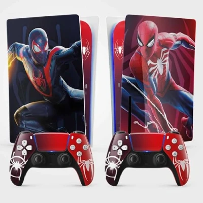 Abbildung von PS5 Skin Spider Sticker, Aufkleber für Playstation 5r, Konsole und Controller, Standard Edition Disc, Miles Moralles (2 Controller)