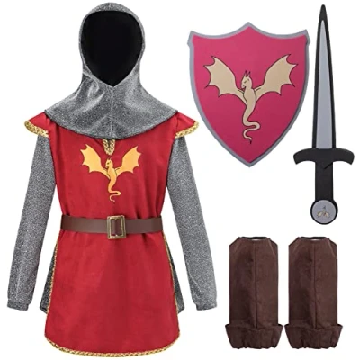 Abbildung von Corimori Ritter KOST M MIT Schaumsoff Schwert Mittelalter R STUNG Karneval Fasching Kostüm für Kinder, Größe: 134, Rot/grey
