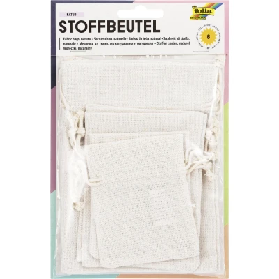 Abbildung von folia 64101 Stoffbeutel, Natur, 6 Stück, aus Baumwolle/Polyester, in 3 verschiedenen Größen, ideal zum Verschenken oder Aufbewahren von Kleinigkeiten