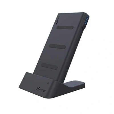 Abbildung von Xlayer Powerbank Wireless Charger with Dock 6.000mAh 2 in 1 Induktions Ladegerät Docking Station Qi Ladestation mit externem Akku für induktionsfähige Geräte und Smartphones Anthrazit
