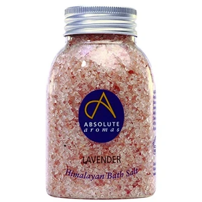 Abbildung von Absolute Aromas Lavendel Badesalz 290g Rosa Himalaya Salz mit 100% reinem ätherischen Lavendelöl