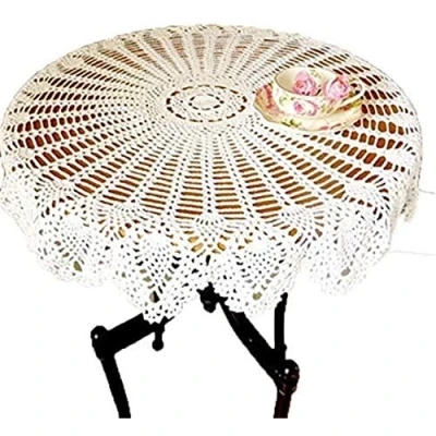 Abbildung von AMIPOS Runde Tischdecken aus Baumwolle Spitze Handgehäkelte für Home Hochzeit Party Dekoration Weiß 90cm