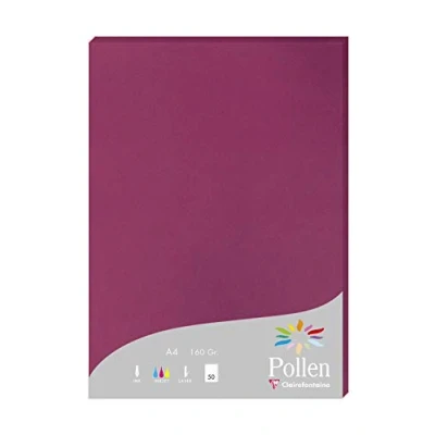 Abbildung von Clairefontaine 14206C Packung mit 50 Karten Pollen 160g, DIN A4, 21 x 29,7cm, Himbeerrosa