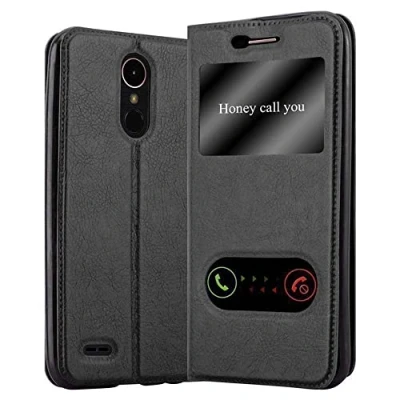 Abbildung von Cadorabo Hülle kompatibel mit LG K10 2017 Sichtfenster aus Premium Kunst Leder Flip Klappbare Stoßfeste Magnetische [Standfunktion] [Kartenfächern] Cover für Tasche in Schwarz