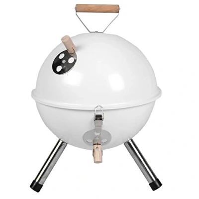Abbildung von Nexos YG00263 Mini Grill Kugelgrill Holzkohlegrill für Garten Terrasse Camping Festival Picknick BBQ Barbecue Ø 30 cm weiß