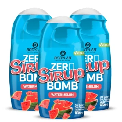 Abbildung von Bodylab24 ZERO Sirup BOMB Watermelon, 3 x 65ml, zuckerfrei und praktisch ohne Kalorien, mit nur 1kcal je 100ml Wasser Mischung, hochkonzentriert, für 8 l Fertiggetränk