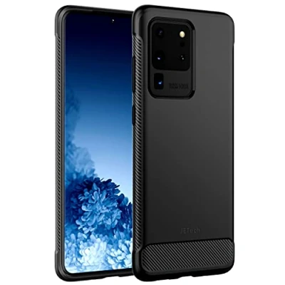 Abbildung von JETech Dünne Hülle für Samsung Galaxy S20 Ultra 5G (2020), Handyhülle mit Stoßdämpfung und Kohlefaser Design (Schwarz)