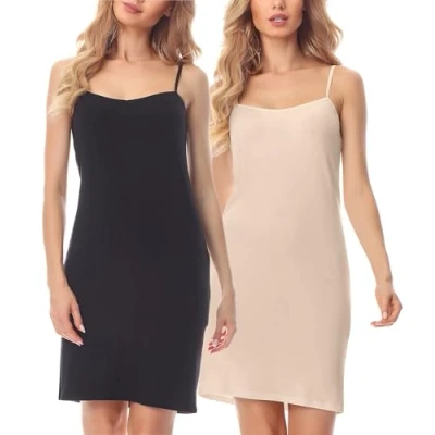 Abbildung von Merry Style Damen Unterkleid kurz Petticoat Knielänge einstellbare Träger 2Pack MS10 203(2Pack Schwarz/Beige, 4XL)