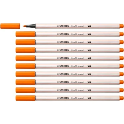 Abbildung von Premium Filzstift mit Pinselspitze für variable Strichstärken STABILO Pen 68 brush 10er Pack gelbrot