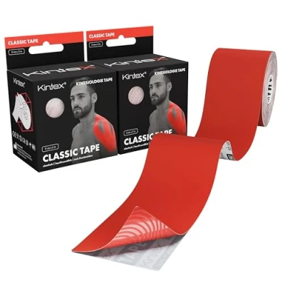 Abbildung von Kintex 2 Rollen Kinesiologie Tape Classic, 5 cm x m, hautfreundliches &amp; wasserfestes Tape, Physio Medizinisches (Rot)