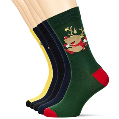 Abbildung von Jack &amp; Jones Men&#039;s JACSULLY 5 Pack Socken, Spicy Mustard/Pack:Navy Blazer Trekking Green Black Navy Blazer, ONE Size
