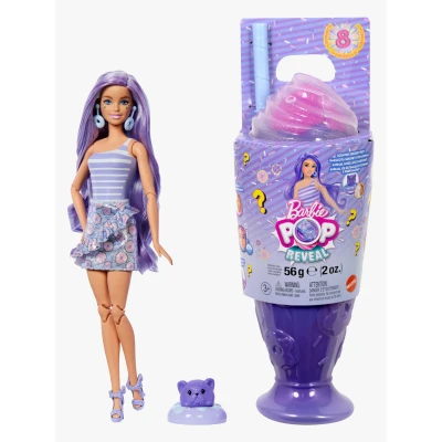 Abbildung von Barbie Pop Reveal Serie Set aus Modepuppe und Zubehör, Treat Serie, Donut Dreams Design mit Haustier, 8 Überraschungen inklusive Farbwechsel, JFY60