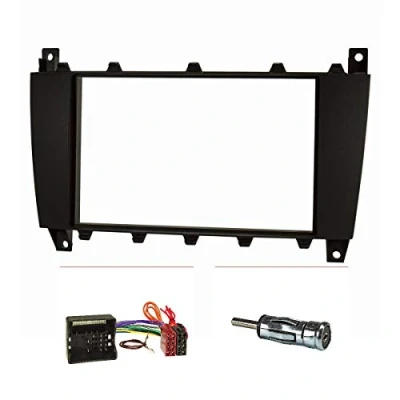 Abbildung von tomzz Audio 2434 003 Doppel DIN Radioblende Set kompatibel mit Mercedes C Klasse W203 S203 CLK Facelift CLC G schwarz Quadlockadapter ISO Antennenadapter