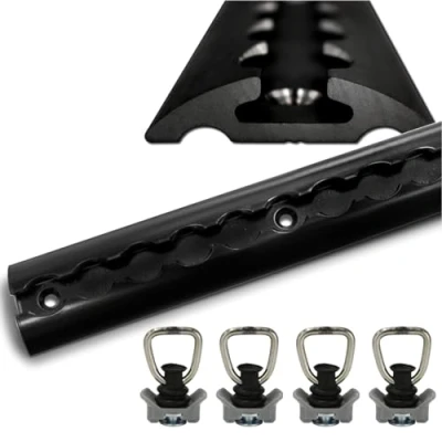 Abbildung von Airlineschienen schwarz aus Aluminium halbrund Airlineschiene pulverbeschichtet zur Ladungssicherung für PKW, LKW, Anhänger, Wohnmobile usw. Zurrschiene Zurrleiste (1x 2 Meter 4 Fittinge)