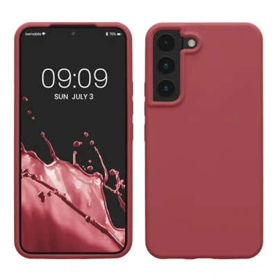 Abbildung von kwmobile Schutzhülle kompatibel mit Samsung S22 Hülle Silikon Case Handyhülle weiche Oberfläche kabelloses Laden Dark Rose