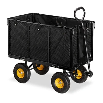 Abbildung von Relaxdays Gartenwagen, großer Bollerwagen mit klappabren Seitenteilen, herausnehmbare Plane Griffen, 500 kg, schwarz