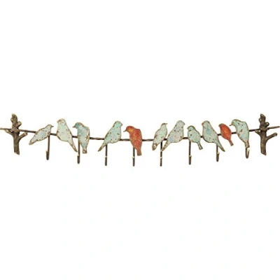 Abbildung von Kare Design Wandgarderobe Bird Party, Grün/Rot, Garderobenleiste, Stahlgestell, mit 8 Haken, Vintage Stil, 19x102x6 cm (H/B/T)