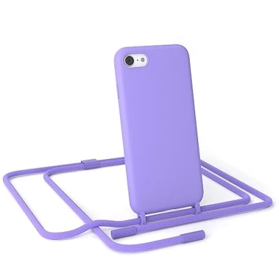 Abbildung von EAZY CASE Handykette Silikon Premium kompatibel mit iPhone SE (2022/2020) / 8/7 Handyhülle Umhängeband, Handykordel Schutzhülle, Silikonhülle, Kette für Smartphone, Lavendel Lila