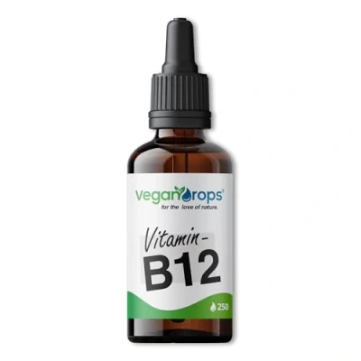 Abbildung von Vegan Drops® Vitamin B12 Tropfen Kombination aus Methyl &amp; Adenosylcobalamin 250 Tropfen, 125 Tage Reichweite vegan, ohne Alkohol in Deutschland produziert