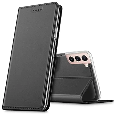 Abbildung von Verco Handyhülle für Samsung Galaxy S21 FE, Premium Handy Flip Cover FE Hülle [integr. Magnet] Book Case PU Leder Tasche, Schwarz
