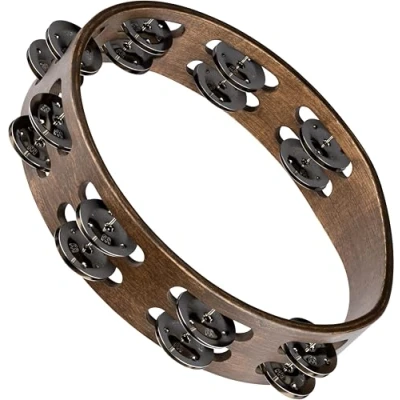 Abbildung von Meinl Percussion Traditional Wood Tambourine 2 reihiges Tamburin Durchmesser 10 Zoll Siam Eiche / Stahl, Walnut Brown Natur (TA2WB)