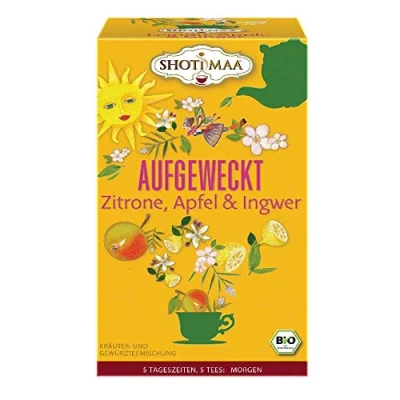 Abbildung von 6 x Shoti Maa Bio Tee 5 Tageszeiten Aufgeweckt Zitrone, Apfel &amp; Ingwer Gewürz und Kräutertee Ayurveda 16 Teebeutel (96 Teebeutel)