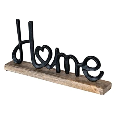 Abbildung von levandeo Aufsteller Schriftzug Home H17cm Metall Schwarz Holz Deko Mangoholz Tischdeko Wohndekoration