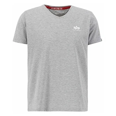 Abbildung von Alpha Industries Vneck T Small LOGO Tshirt basic, Herren, Größe: XXL, Grey heather