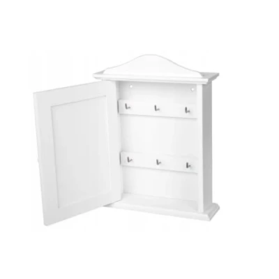 Abbildung von Wooden World Schlüsselschrank aus Holz mit Tür und 6 Haken Weiss