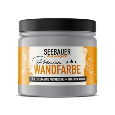 Abbildung von SEEBAUER diy Wandfarbe Grau 300ML für Innen (No. 220 Grey Stone) Edelmatte graue Innenfarbe Grautöne sehr hohe Deckkraft Matt, Abwaschbar und Tropffrei