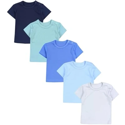 Abbildung von TupTam Baby Jungen Kurzarm T Shirt mit Aufdruck Unifarben Sterne Streifen 5er Set, Farbe: Junge, Größe: 98