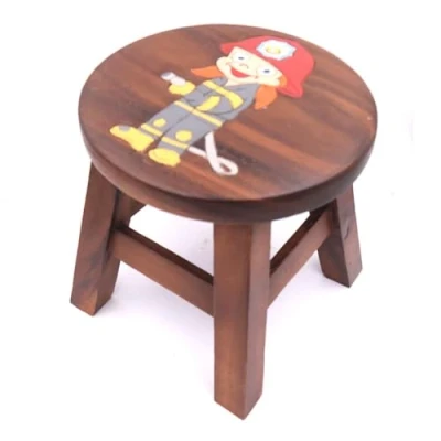Abbildung von ROMBOL Handgefertigter Kinderhocker, Holz, Kinderhocker:Feuerwehrfrau
