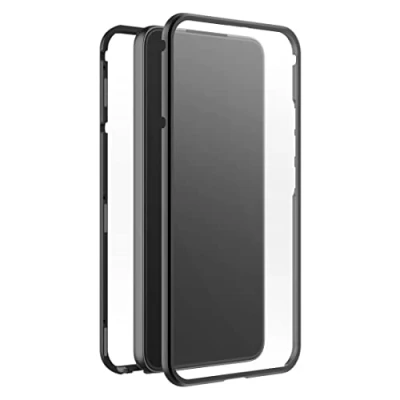 Abbildung von Black Rock Hülle 360 Grad Glass Case Real Carbon Passend für Samsung Galaxy S23 5G I Handyhülle, Magnet Verschluss (Transparent mit schwarzem Rahmen)