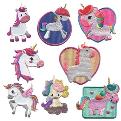 Abbildung von Catch the Patch Aufnäher Bügelbild, Aufbügler, Applikationen, Patches, Flicken, zum aufbügeln, Polyester, Einhorn Set 8 Stück Tier