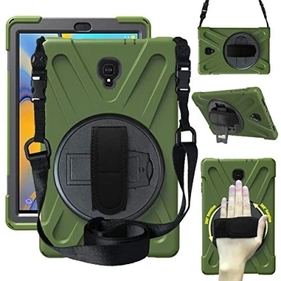 Abbildung von Schutzhülle für Samsung Galaxy Tab A 10.5 2018, strapazierfähig, mit 360 Grad Standfunktion, Handschlaufe, Schultergurt (2018) SM T590/T595/T597 Tablet grün Armee