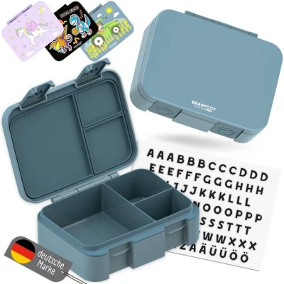 Abbildung von BEARFOOT Lunchbox Brotdose mit Fächern, leicht &amp; auslaufsicher blau, PP, ABS, Silikon, Kindergarten und Schule Mädchen Jungen, Vesperbox, Snackbox