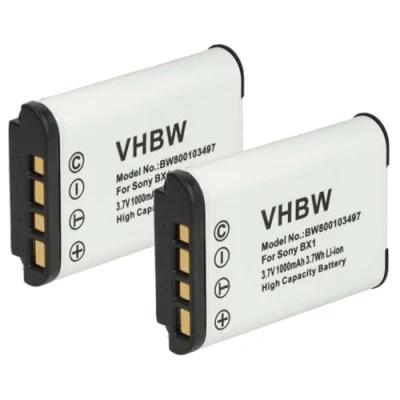 Abbildung von vhbw 2X Akku kompatibel mit Sony Cybershot DSC HX90, RX1, HX90V, HX99, RX100, HX95 Kamera (1000 mAh, 3,6 V, Li Ion)