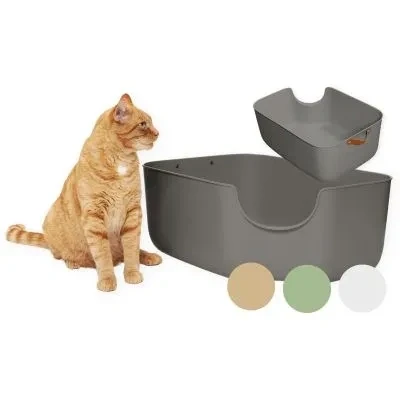 Abbildung von PiuPet® Katzentoilette XXL Moderne Toilette für Katzen Katzenklo groß mit hohen Wänden großes Offenes Katzentoiletten Klo (Grau)