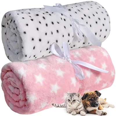 Abbildung von LeerKing Hundedecke flauschig Katzendecke waschbar Fleecedecke Kuscheldecke für Sofa Hundebett und Auto 2er Pack Hellpink Weiß 75 * 100cm