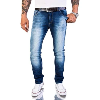 Abbildung von Rock Creek Herren Jeans Hose Slim Fit Stretch Herrenjeans Herrenhose Denim Stonewashed Blau Raw RC 2151 Super Washed W34 L30