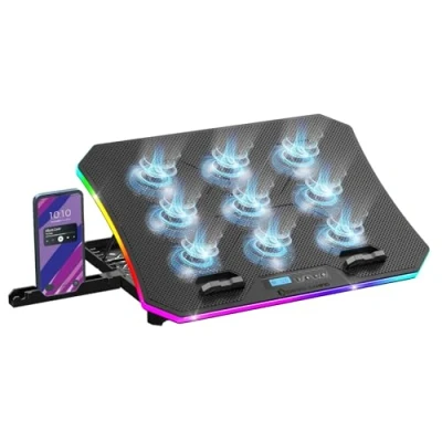 Abbildung von Empire Gaming Guardian C900 (2024 Neu) PC Kühler für Laptop 12&#039;&#039; 18&#039;&#039; RGB 9 Lüfter LCD Controller 10 Modi 6 Geschwindigkeiten 7 Einstellbare Höhen Abnehmbare Halterung