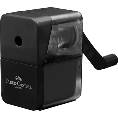 Abbildung von FABER CASTELL 180984 Anspitzer mit Kurbel, schwarz, Spitzmaschine hochwertigem Spitzermesser