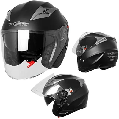 Abbildung von Motorradhelm Helm Sturzhelm Jethelm Roller Innensonnenblende Visier Schwarz Matt XL
