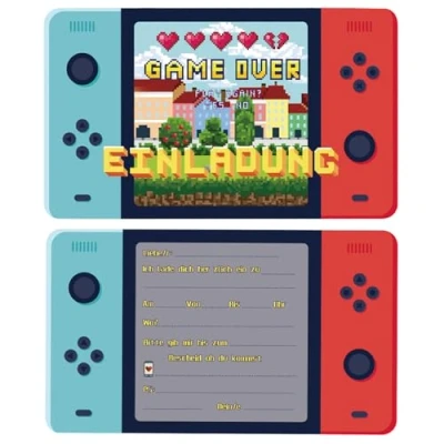 Abbildung von Werfunee 12er Einladungskarten Kindergeburtstag Junge 14.5 x 8.5 cm Gamer Party Geburtstag Einladung Geburtstagseinladungen