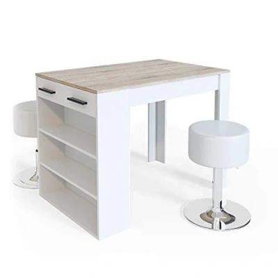 Abbildung von Vicco Bartisch Repose, Weiß/Sonoma, 67 x 100 cm mit 2 Barhockern