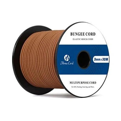 Abbildung von Abma Cord Gummiseil Expanderseil 3mm 30M Gummischnur UV Beständig Planenseil 100% Dehnung Spannseil für Plane, Anhängerplane, Sonnensegel, Zelte, Banner Braun